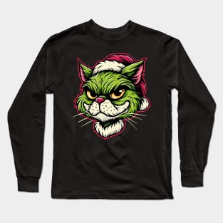 Cute Cat as The Grinch on Christmas Long Sleeve T-Shirt